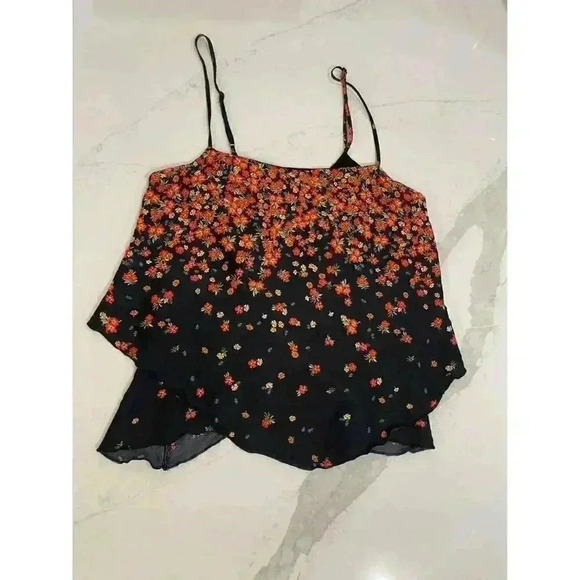 Intamatley Free People Black/Red Floral Spaghetti Strap Crop Top Size Women’s XS - Picture 1 of 4